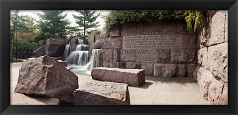 Framed Engraved memorial wall, Franklin Delano Roosevelt Memorial, Washington DC, USA Print