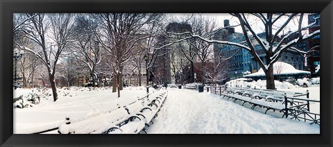 Framed Snow covered park, Union Square, Manhattan, New York City, New York State, USA Print