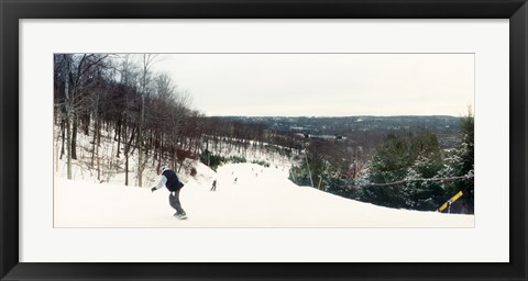 Framed People skiing and snowboarding on Hunter Mountain, Catskill Mountains, Hunter, Greene County, New York State, USA Print