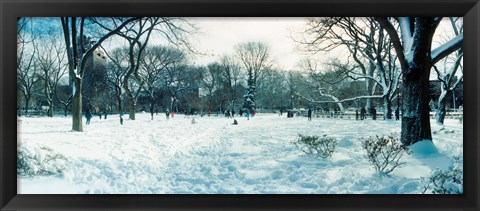 Framed Snow covered park, Lower East Side, Manhattan, New York City, New York State, USA Print