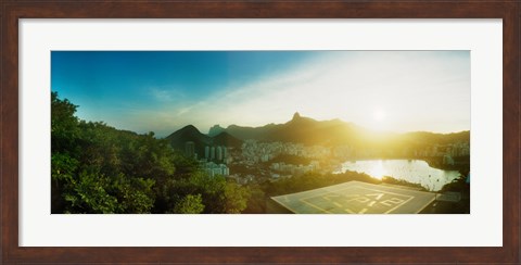Framed Helipad at the top of Sugarloaf Mountain at sunset, Rio de Janeiro, Brazil Print