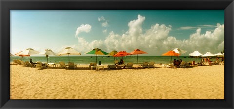 Framed People relaxing under umbrellas on the beach, Morro De Sao Paulo, Tinhare, Cairu, Bahia, Brazil Print