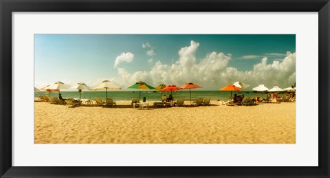 Framed People relaxing under umbrellas on the beach, Morro De Sao Paulo, Tinhare, Cairu, Bahia, Brazil Print