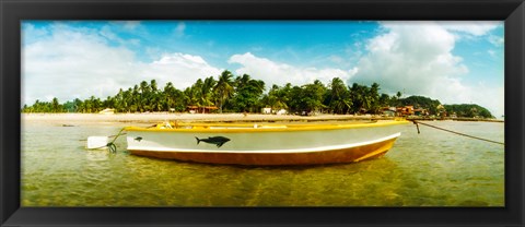 Framed Small wooden boat moored on the beach, Morro De Sao Paulo, Tinhare, Cairu, Bahia, Brazil Print