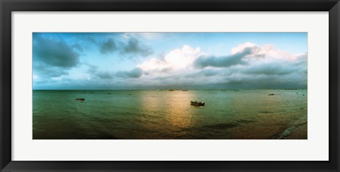 Framed Small wooden boat in the ocean, Morro De Sao Paulo, Tinhare, Cairu, Bahia, Brazil Print