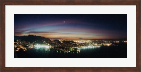 Framed Rio de Janeiro lit up at night viewed from Sugarloaf Mountain, Brazil Print