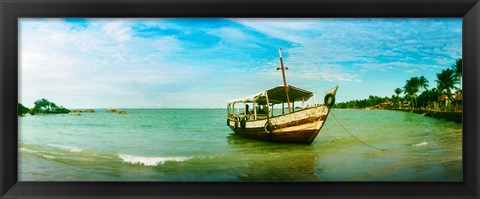 Framed Wooden boat moored on the beach, Morro De Sao Paulo, Tinhare, Cairu, Bahia, Brazil Print