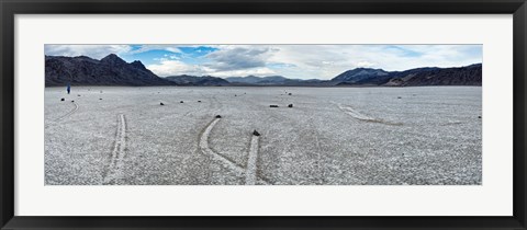 Framed Track created by one of the mysterious moving rocks at the Racetrack, Death Valley, Death Valley National Park, California, USA Print