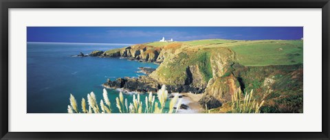 Framed High angle view of a coast, Housel Bay, Lizard Lighthouse, Lizard Point, Cornwall, England Print
