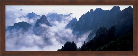 Framed High angle view of misty mountains, Huangshan Mountains, Anhui Province, China Print