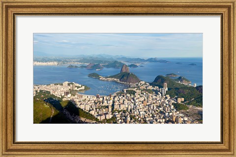 Framed High angle view of the city with Sugarloaf Mountain in background, Guanabara Bay, Rio De Janeiro, Brazil Print