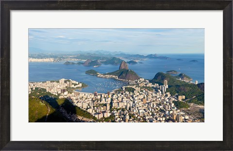 Framed High angle view of the city with Sugarloaf Mountain in background, Guanabara Bay, Rio De Janeiro, Brazil Print