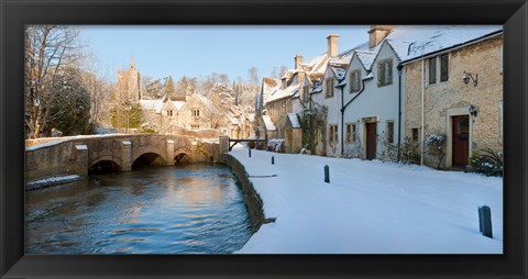 Framed Buildings along snow covered street, Castle Combe, Wiltshire, England Print