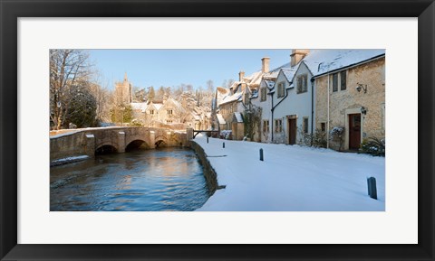 Framed Buildings along snow covered street, Castle Combe, Wiltshire, England Print