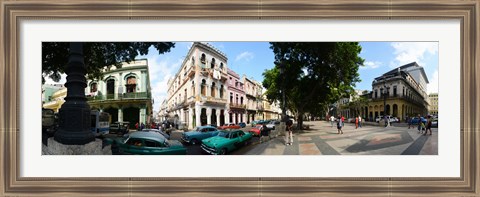 Framed Old cars parked outside buildings, Havana, Cuba Print