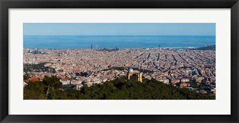 Framed Aerial View of Barcelona and Mediterranean, Spain Print