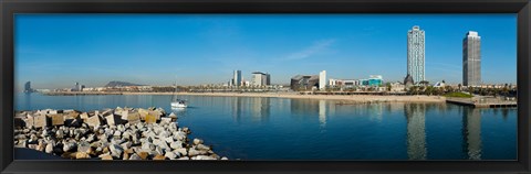 Framed City view from Port Olimpic, Barcelona, Catalonia, Spain Print