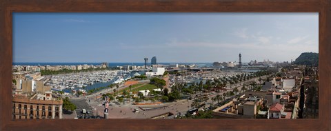 Framed High angle view of a harbor, Port Vell, Barcelona, Catalonia, Spain Print