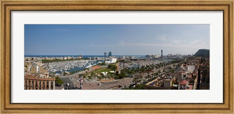Framed High angle view of a harbor, Port Vell, Barcelona, Catalonia, Spain Print