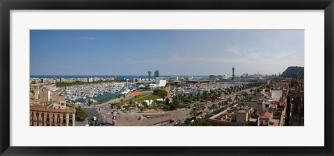 Framed High angle view of a harbor, Port Vell, Barcelona, Catalonia, Spain Print