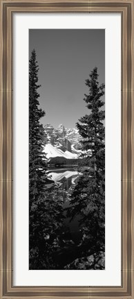 Framed Lake in front of mountains in black and white, Banff, Alberta, Canada Print