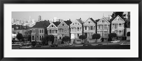 Framed Black and white view of The Seven Sisters, Painted Ladies, Alamo Square, San Francisco, California Print