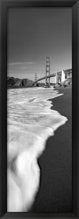 Framed Suspension bridge across a bay in black and white, Golden Gate Bridge, San Francisco Bay, San Francisco, California, USA Print