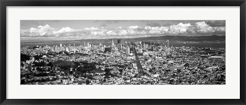 Framed San Francisco as Viewed from Twin Peaks (black &amp; white) Print