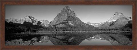 Framed Reflection of mountains in a lake, Swiftcurrent Lake, Many Glacier, US Glacier National Park, Montana, USA (Black &amp; White) Print