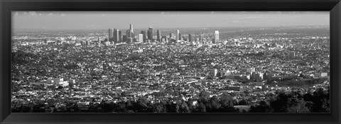 Framed Black and White View of Los Angeles from a Distance Print