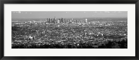 Framed Black and White View of Los Angeles from a Distance Print