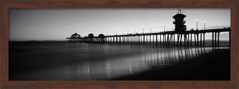 Framed Pier in the sea, Huntington Beach Pier, Huntington Beach, Orange County, California (black and white) Print