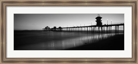 Framed Pier in the sea, Huntington Beach Pier, Huntington Beach, Orange County, California (black and white) Print