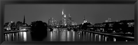 Framed Reflection of buildings in water, Main River, Frankfurt, Hesse, Germany Print