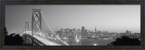 Framed Bay Bridge at Night, San Francisco (black &amp; white) Print