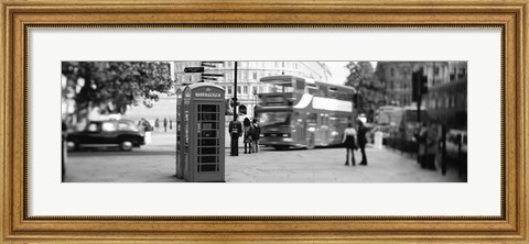 Framed Phone Box, Trafalgar Square, England (black and white) Print