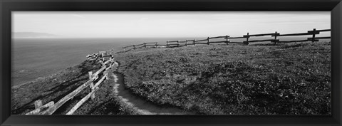 Framed Rail fence at the coast, Point Reyes, California, USA Print
