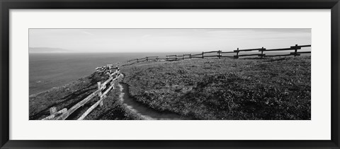 Framed Rail fence at the coast, Point Reyes, California, USA Print