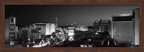 Framed Buildings Lit Up At Night, Las Vegas, Nevada, USA (black &amp; white) Print