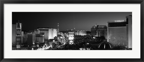 Framed Buildings Lit Up At Night, Las Vegas, Nevada, USA (black &amp; white) Print