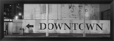 Framed Downtown Sign in black and whitel, San Francisco, California Print