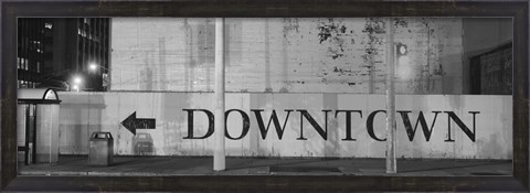 Framed Downtown Sign in black and whitel, San Francisco, California Print