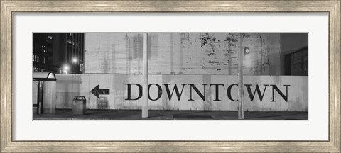 Framed Downtown Sign in black and whitel, San Francisco, California Print