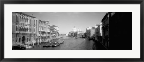 Framed Gondolas and buildings along a canal in black and white, Grand Canal, Venice, Italy Print