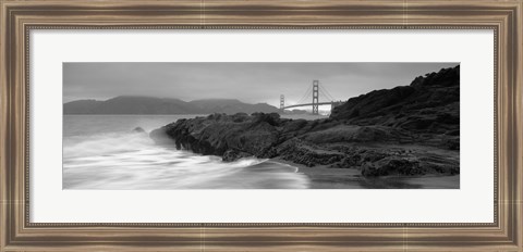 Framed Waves Breaking On Rocks, Golden Gate Bridge, Baker Beach, San Francisco, California, USA Print