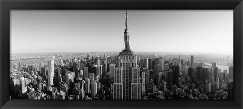 Framed Aerial view of a cityscape, Empire State Building, Manhattan, New York City, USA (black &amp; white) Print