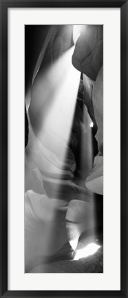 Framed Sun Throuh the Rocks, Antelope Canyon, Arizona (black &amp; white) Print