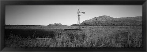 Framed Windmill in a Field, U.S. Route 89, Utah (black &amp; white) Print