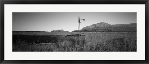 Framed Windmill in a Field, U.S. Route 89, Utah (black &amp; white) Print