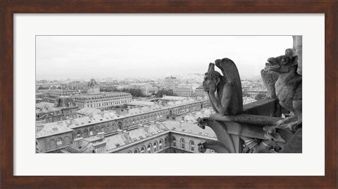 Framed Gargoyle statue at a cathedral, Notre Dame, Paris, Ile-De-France, France Print